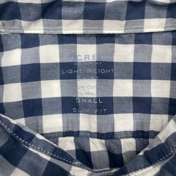 J.Crew Slim Fit Navy Blue Gingham 100% Cotton Lightweight Button Down Shirt Sm - Picture 9 of 12